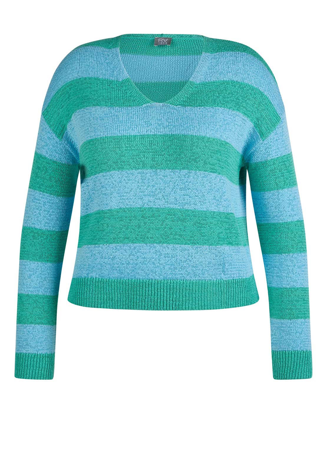 Rabe Striped V Neck Jumper, Green and Blue