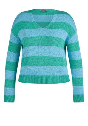 Rabe Striped V Neck Jumper, Green and Blue