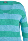 Rabe Striped V Neck Jumper, Green and Blue