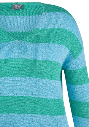 Rabe Striped V Neck Jumper, Green and Blue