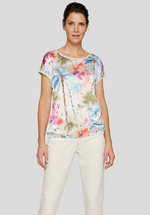 Rabe Floral Print Contrast Back Top, Beige