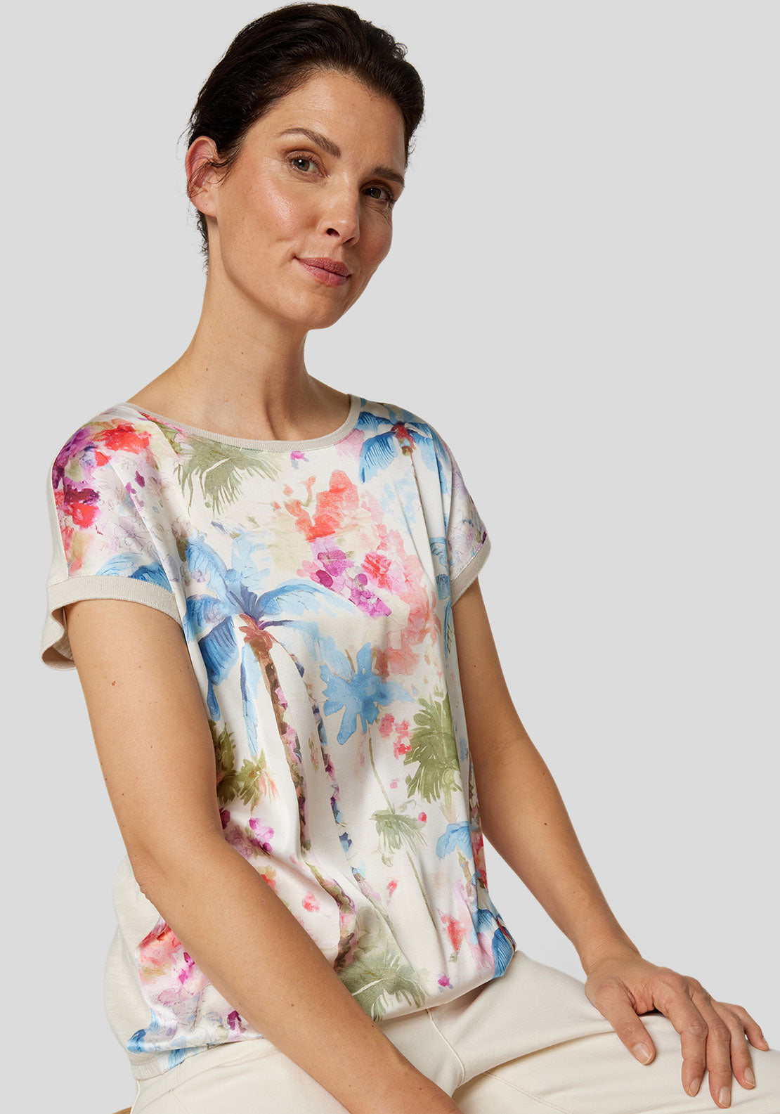 Rabe Floral Print Contrast Back Top, Beige