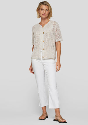 Rabe Metallic Short Sleeve Cardigan, Beige
