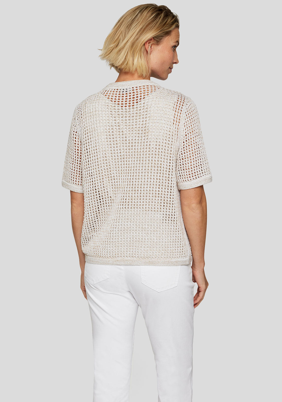 Rabe Metallic Short Sleeve Cardigan, Beige