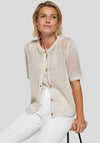Rabe Metallic Short Sleeve Cardigan, Beige