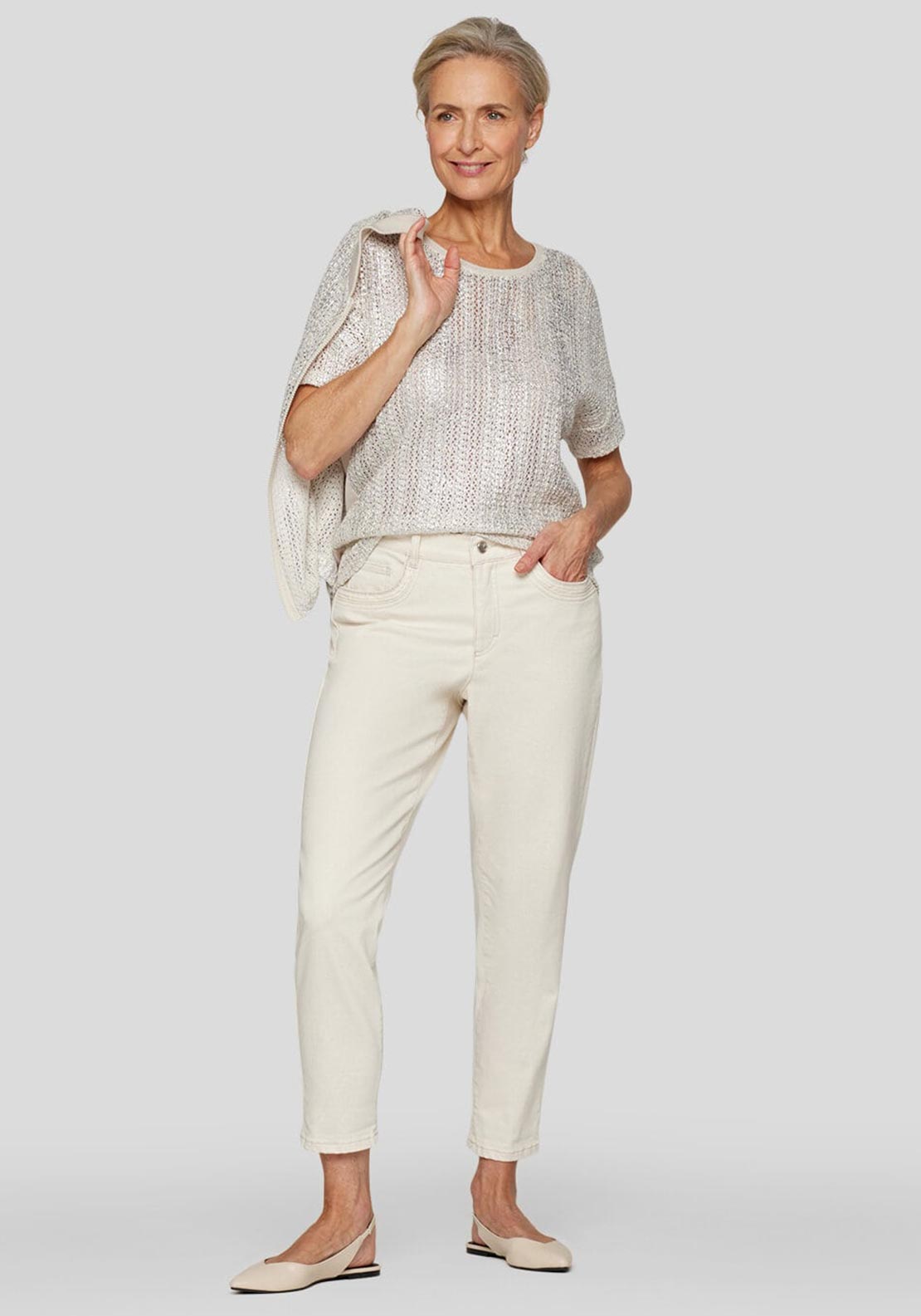 Rabe Metallic Knit Front Top, Beige