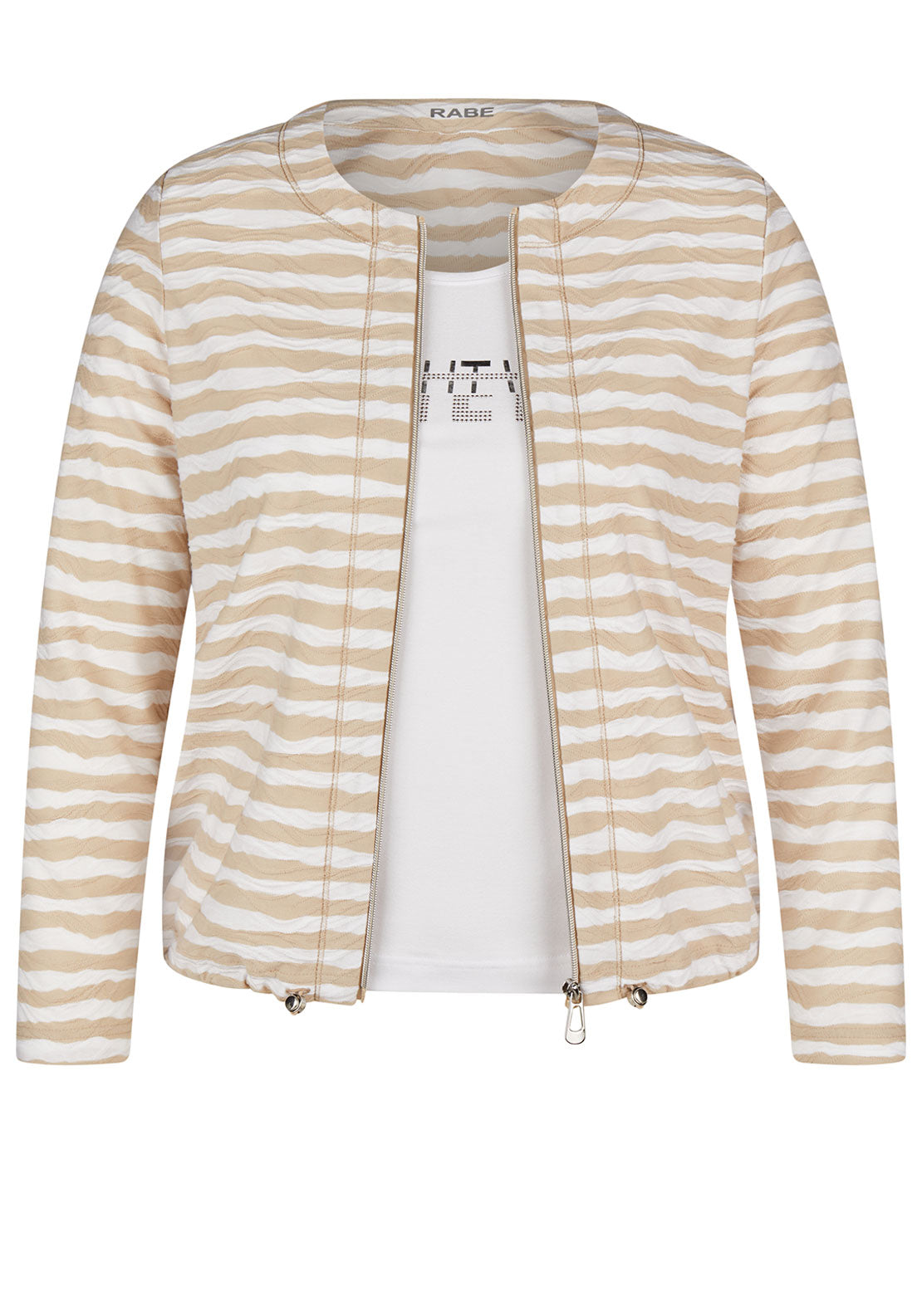 Rabe Striped Jacket and T Shirt Twinset, Beige and White