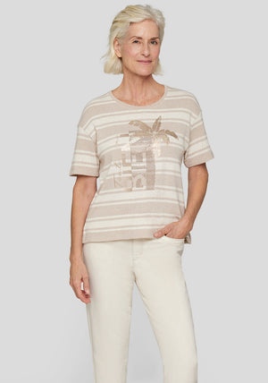 Rabe Embellished Striped Top, Beige and White