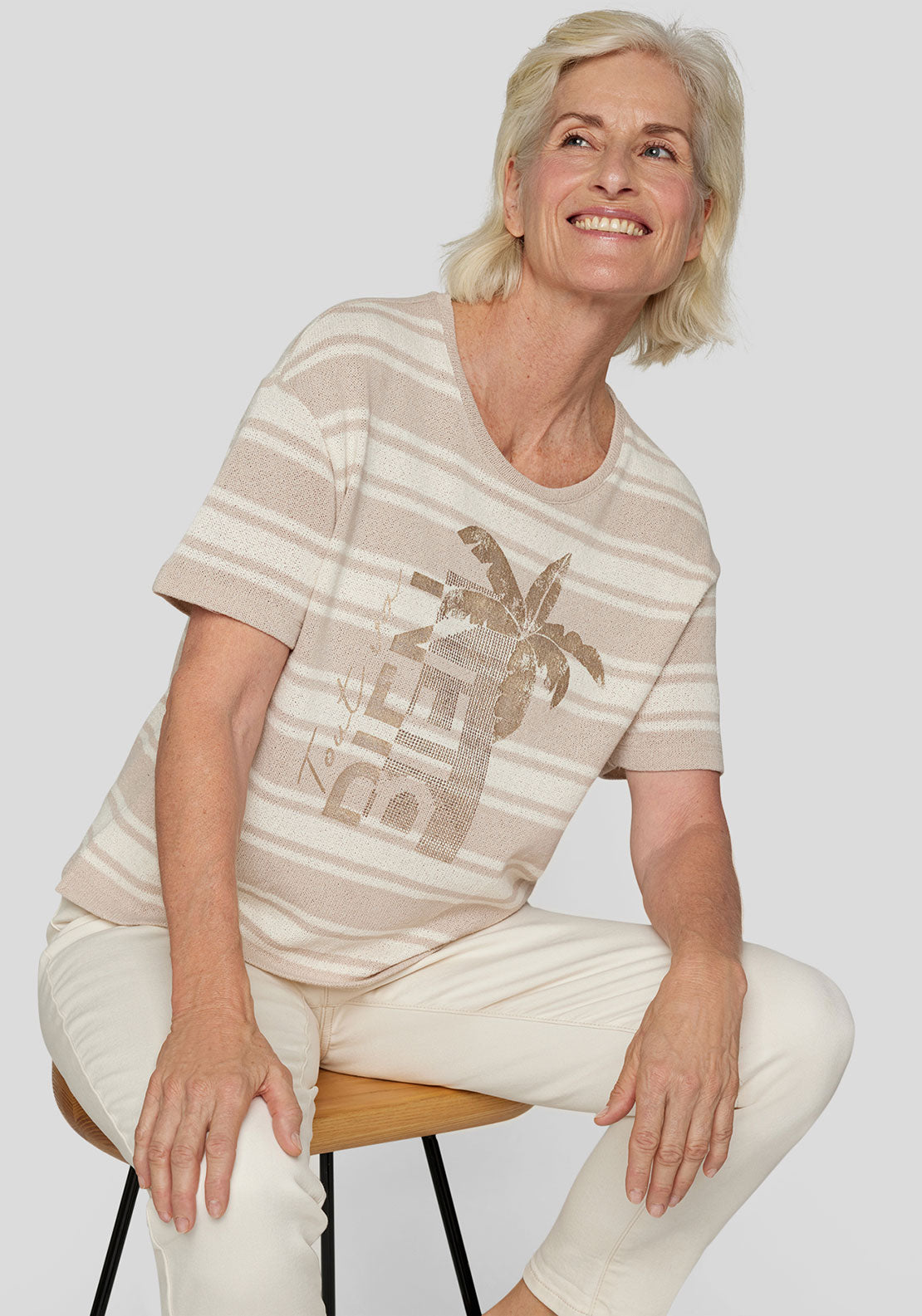Rabe Embellished Striped Top, Beige and White