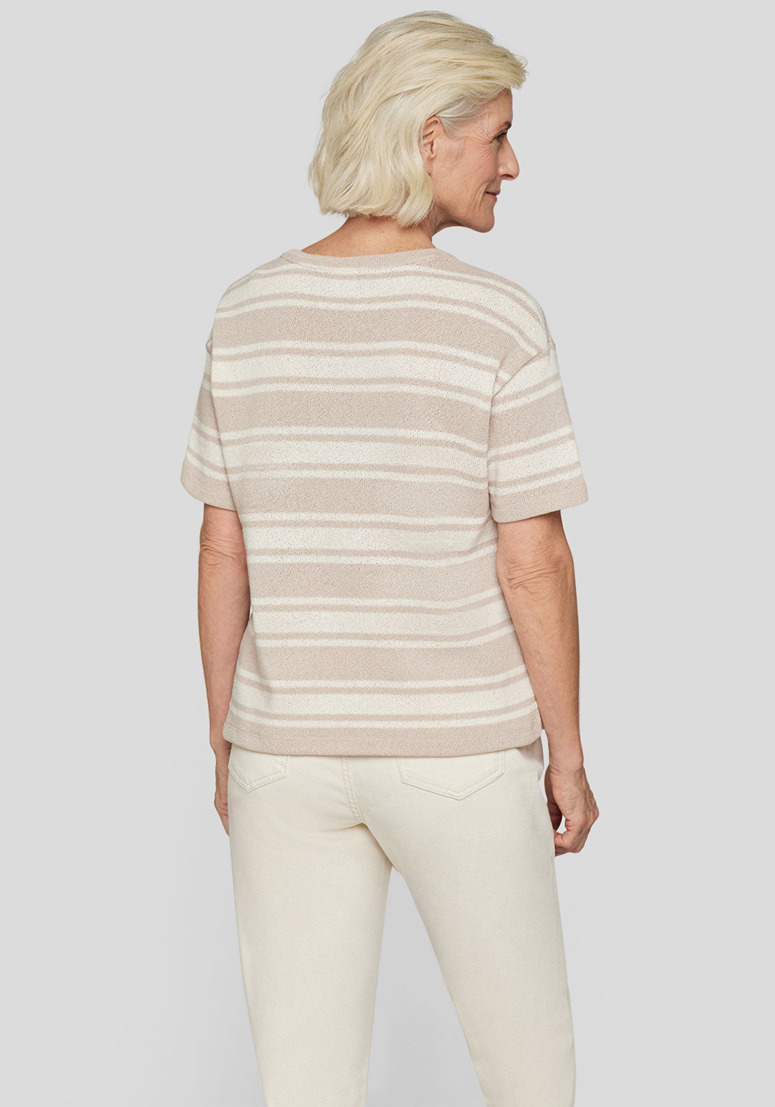 Rabe Embellished Striped Top, Beige and White