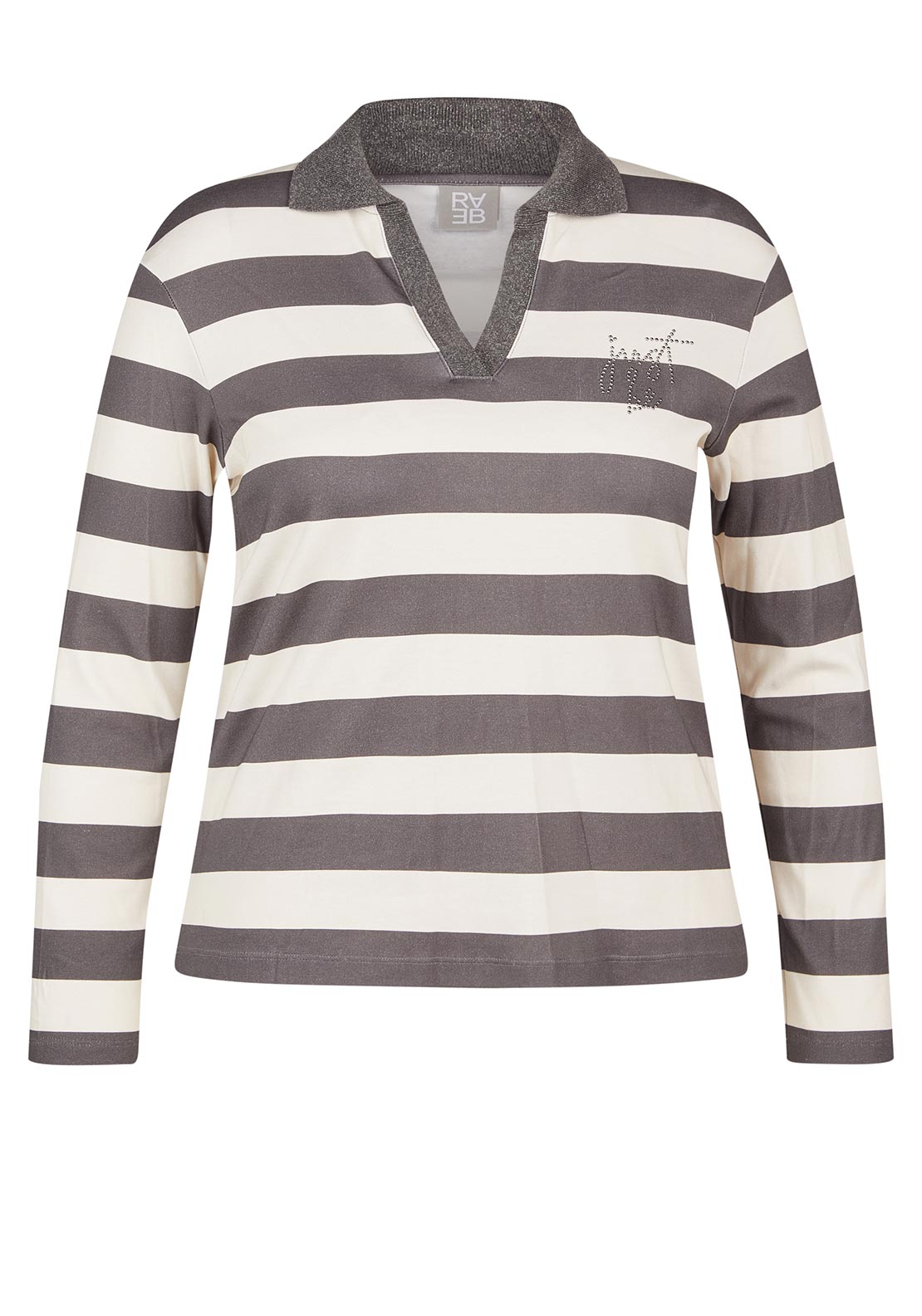 Rabe Striped Collar Top, Grey and White