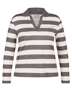 Rabe Striped Collar Top, Grey and White