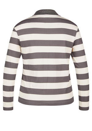 Rabe Striped Collar Top, Grey and White