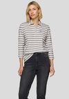 Rabe Zip Detail Striped Print Top, Grey and White