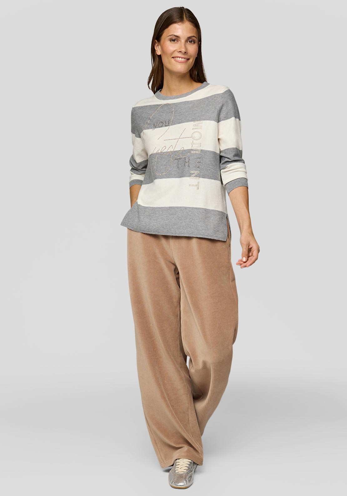 Rabe Embellished Striped Print Sweater, Grey and Cream