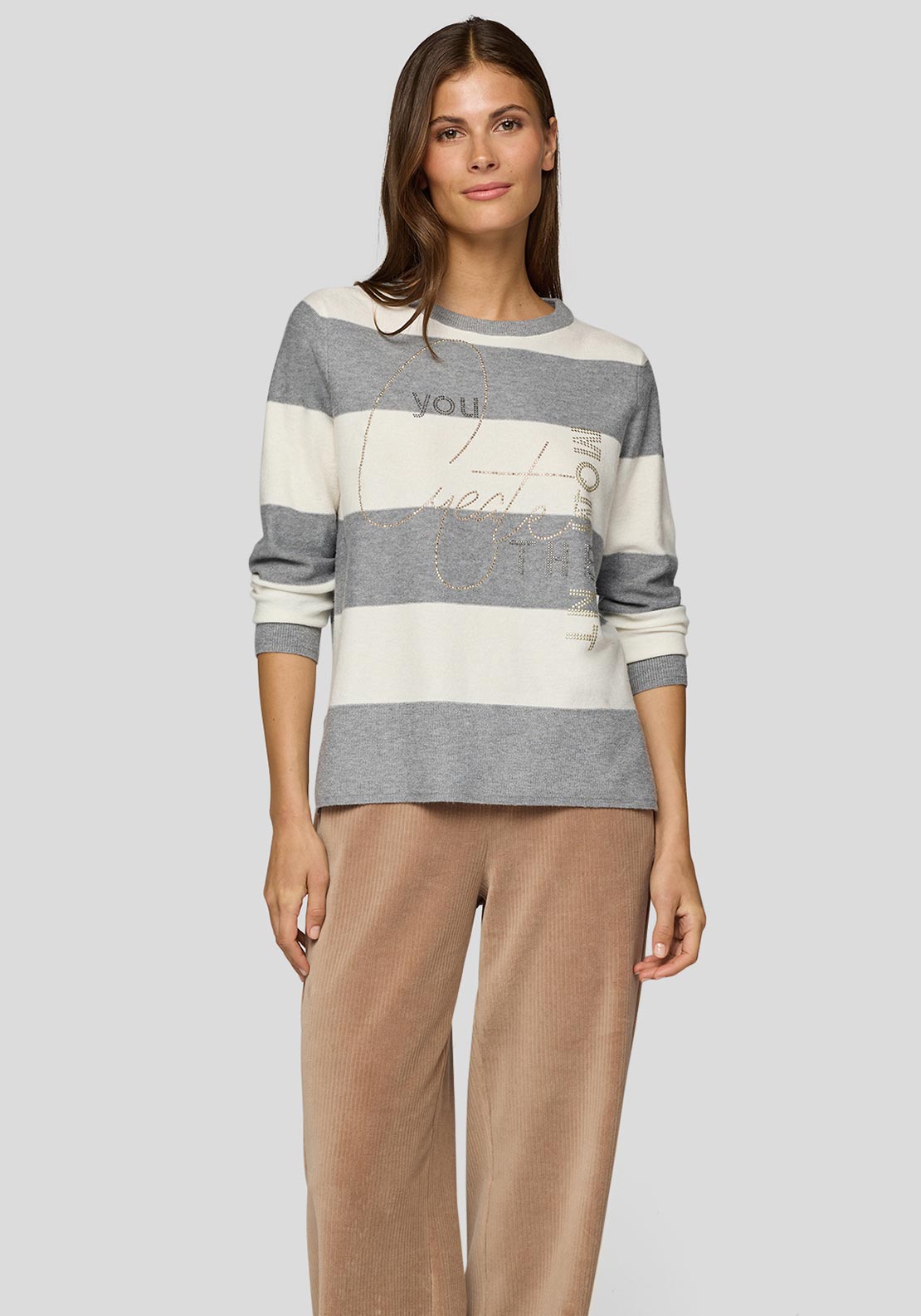 Rabe Embellished Striped Print Sweater, Grey and Cream