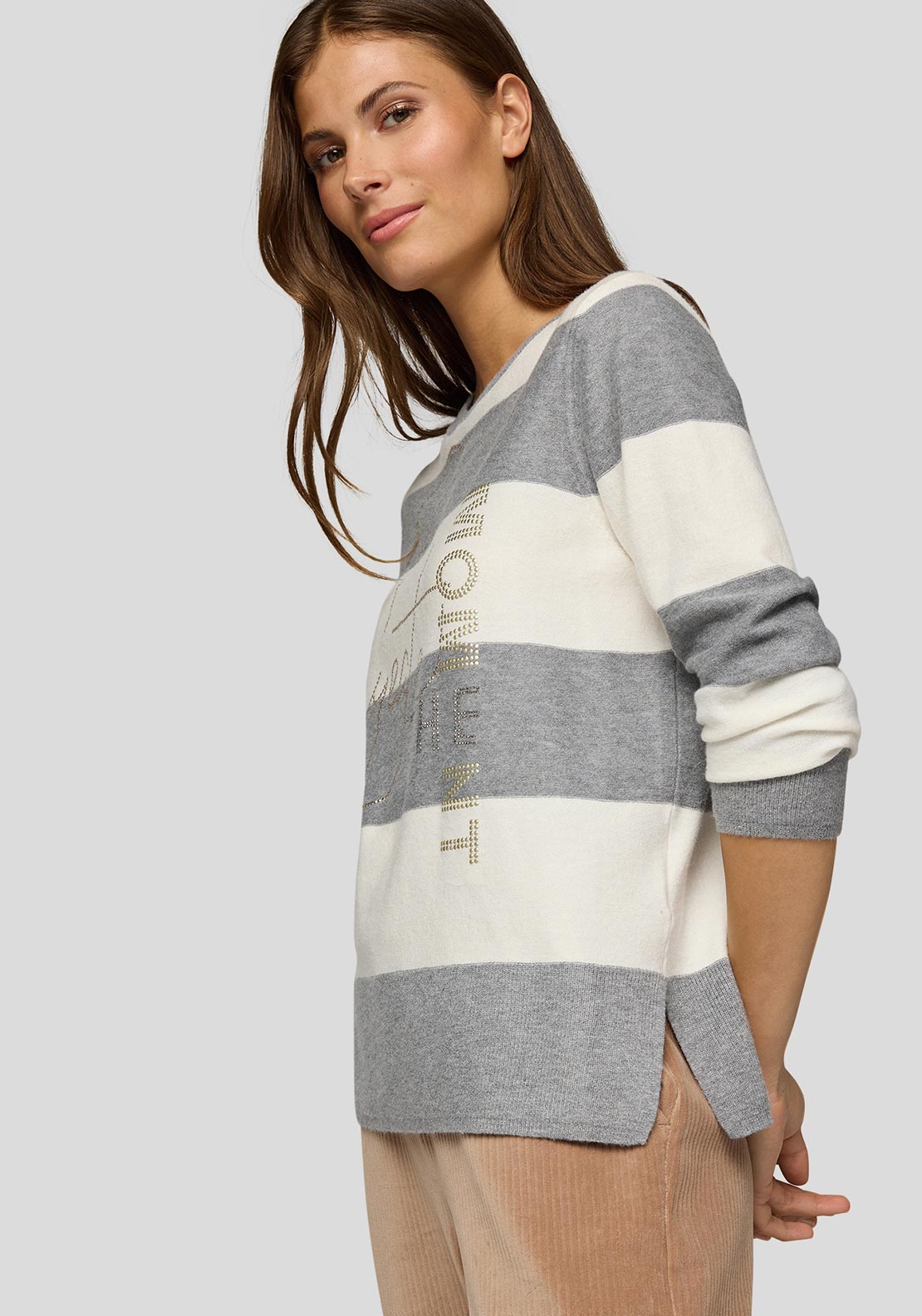 Rabe Embellished Striped Print Sweater, Grey and Cream