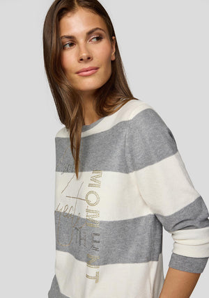 Rabe Embellished Striped Print Sweater, Grey and Cream