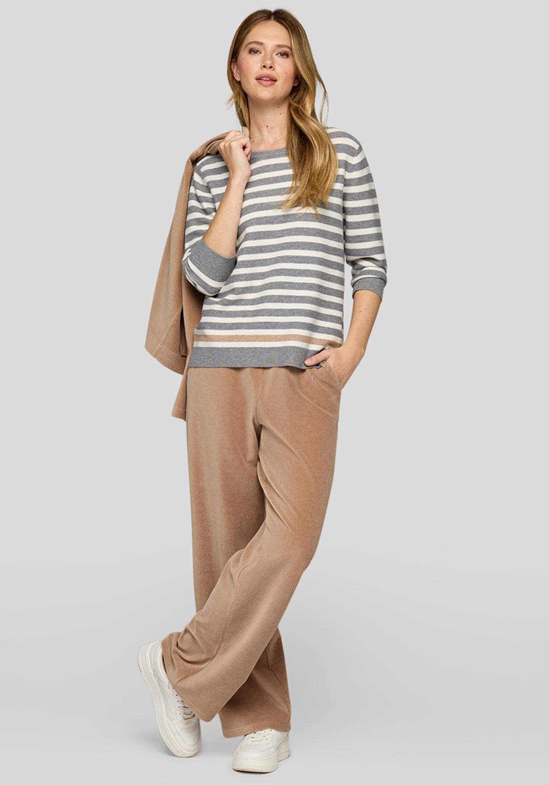 Rabe Striped Lightweight Sweater, Grey and White