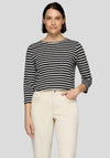 Rabe Striped Round Neck Top, Black and White