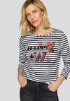 Rabe Striped Heart Print Top, Black and White