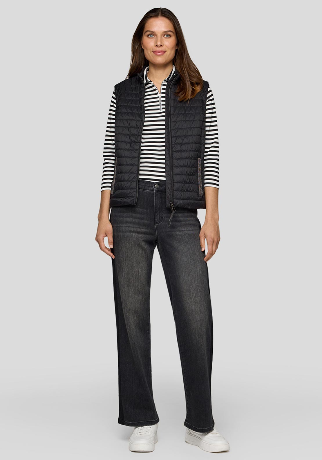 Rabe Striped Polo Top, Black and White