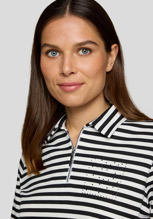 Rabe Striped Polo Top, Black and White