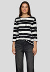 Rabe Ribbed Striped Embellished Top, Black and White