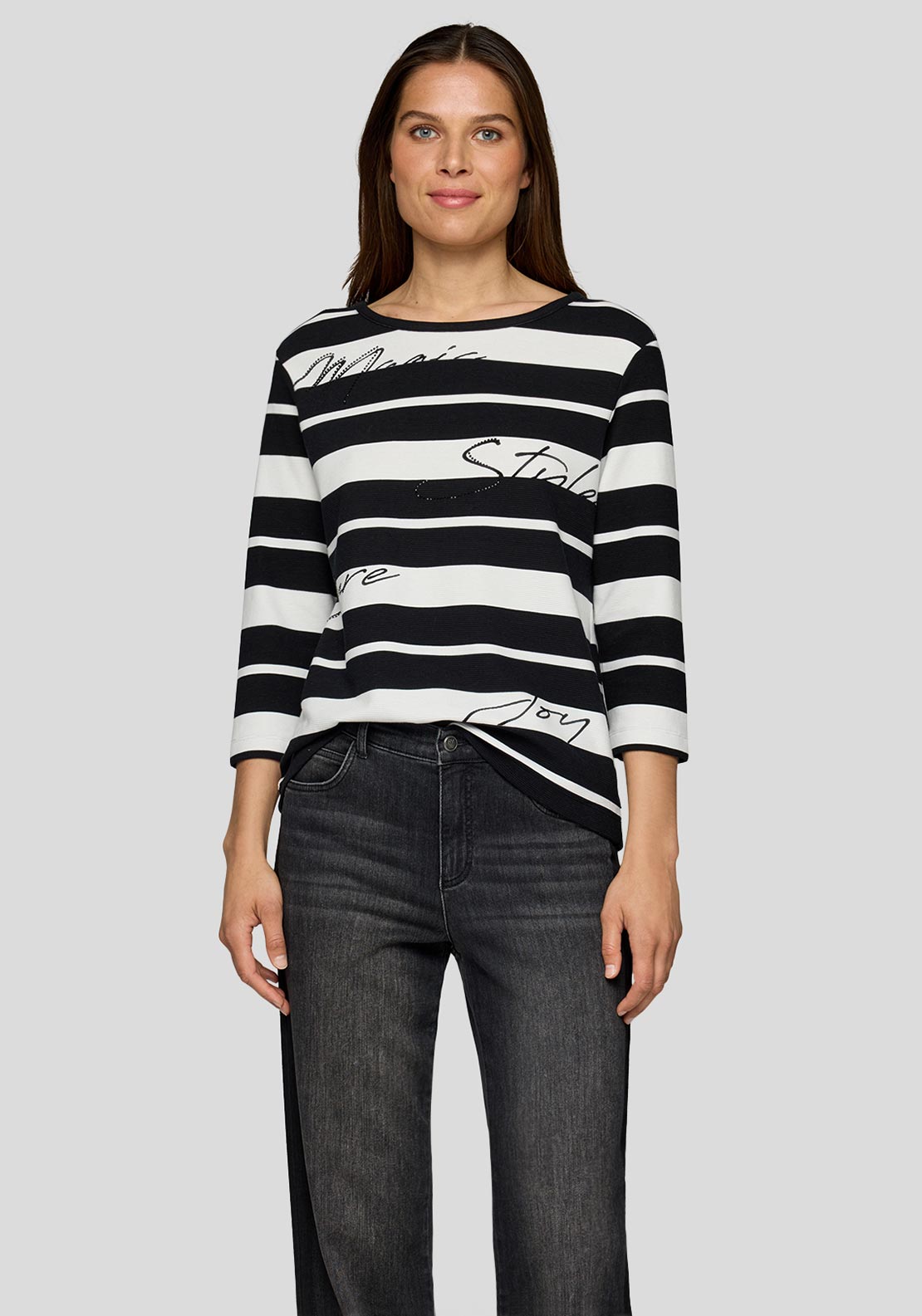 Rabe Ribbed Striped Embellished Top, Black and White