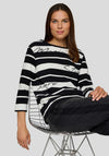 Rabe Ribbed Striped Embellished Top, Black and White
