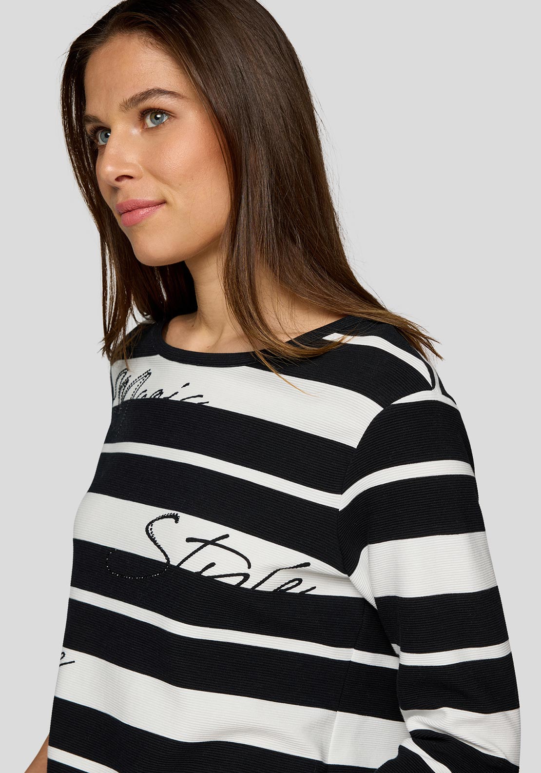 Rabe Ribbed Striped Embellished Top, Black and White