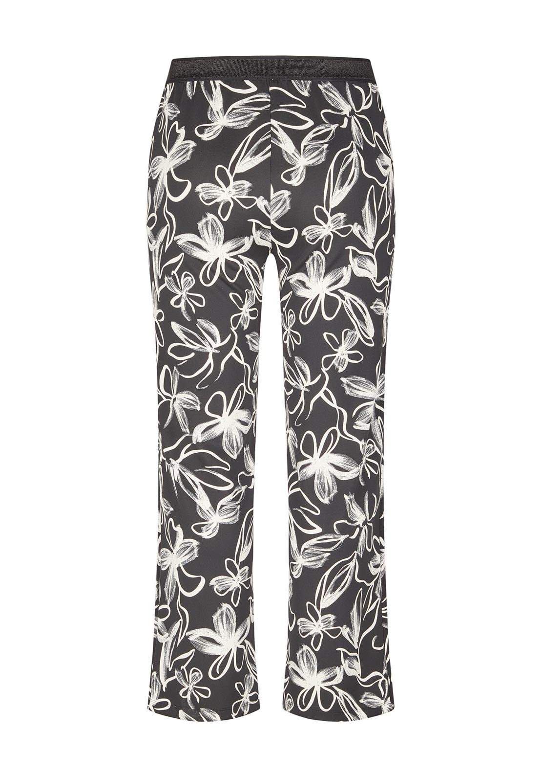 Rabe Floral Cropped Kick Flare Trousers, Black and White
