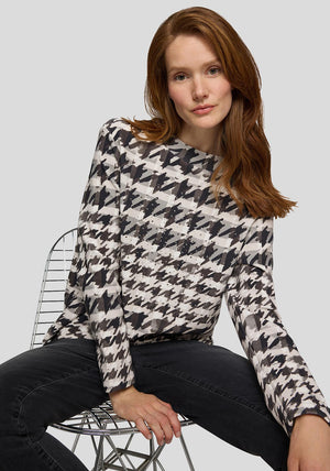 Rabe Houndstooth Long Sleeve Top, Grey