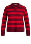 Rabe Striped Polo Collar Fine Knit Jumper, Red & Wine