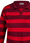 Rabe Striped Polo Collar Fine Knit Jumper, Red & Wine