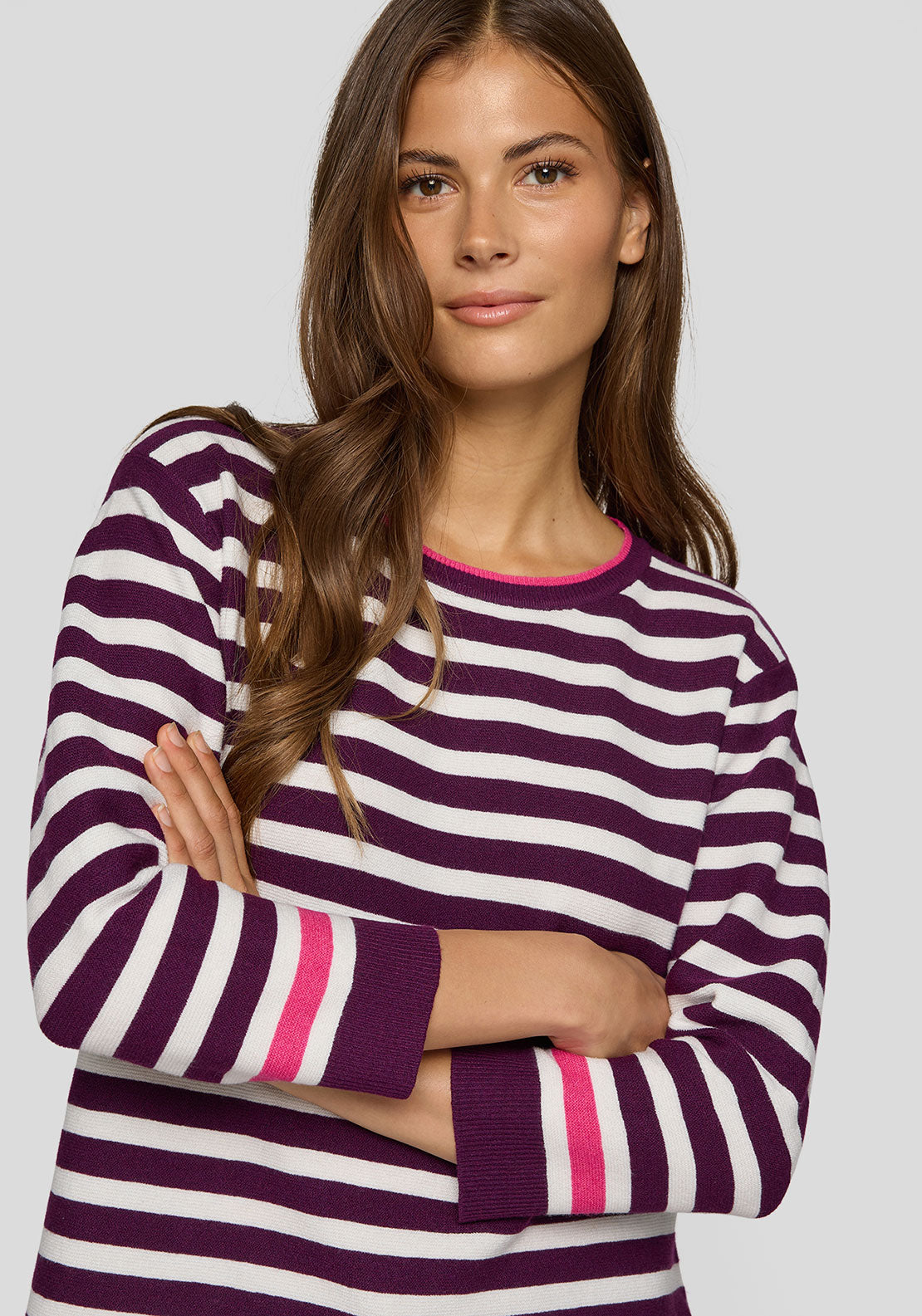 Rabe Striped Ribbed Long Sleeve Jumper, Pink