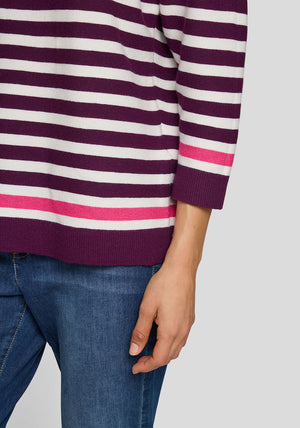 Rabe Striped Ribbed Long Sleeve Jumper, Pink