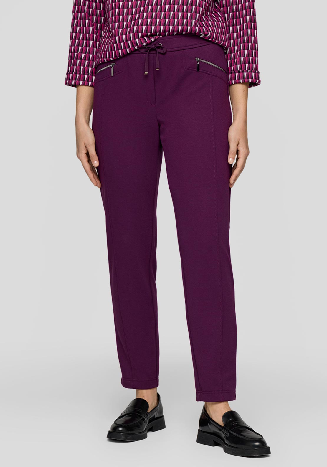 Rabe Zipped Slim Leg Trousers, Purple