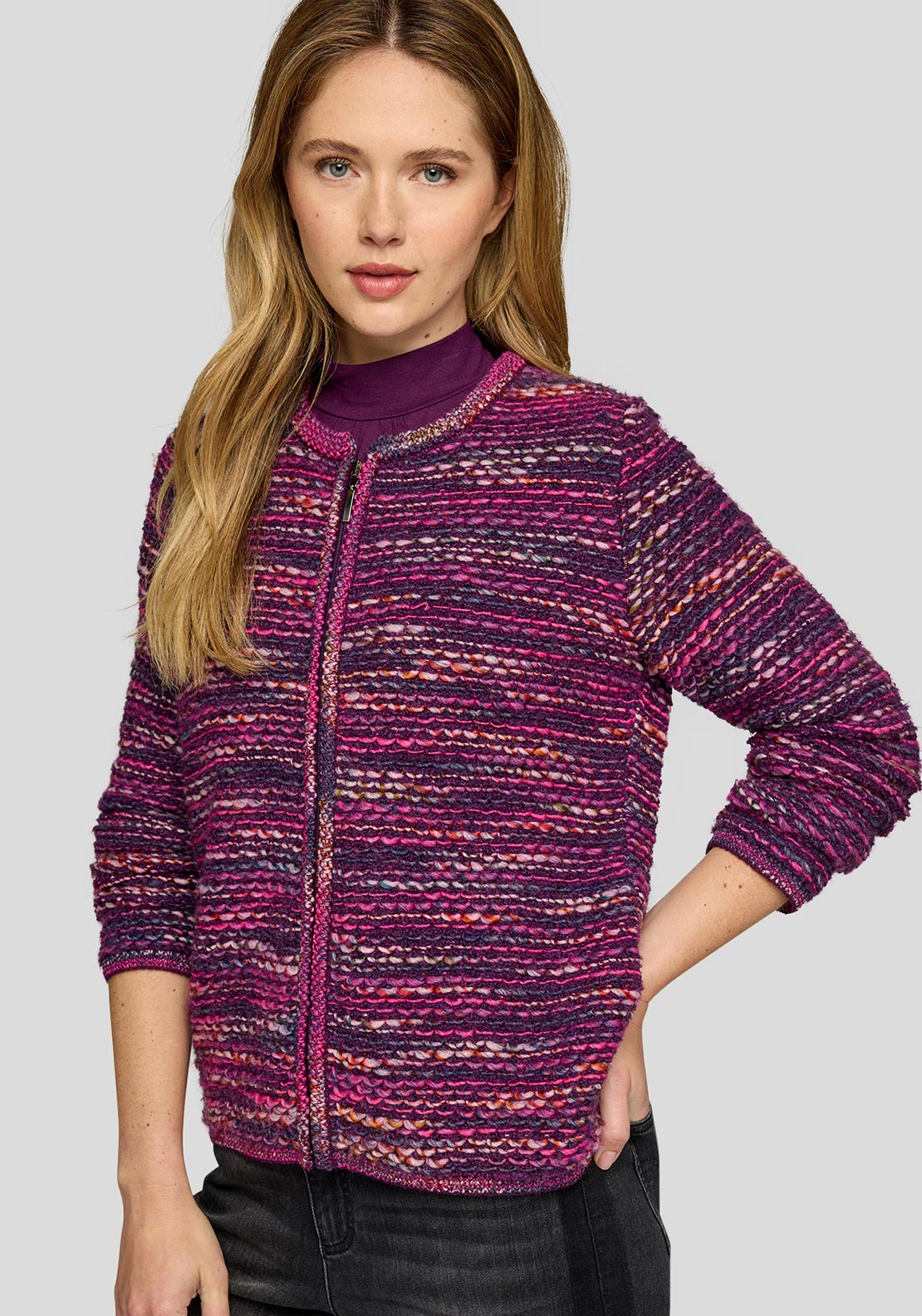 Rabe Gradient Knit Zipped Cardigan, Purple