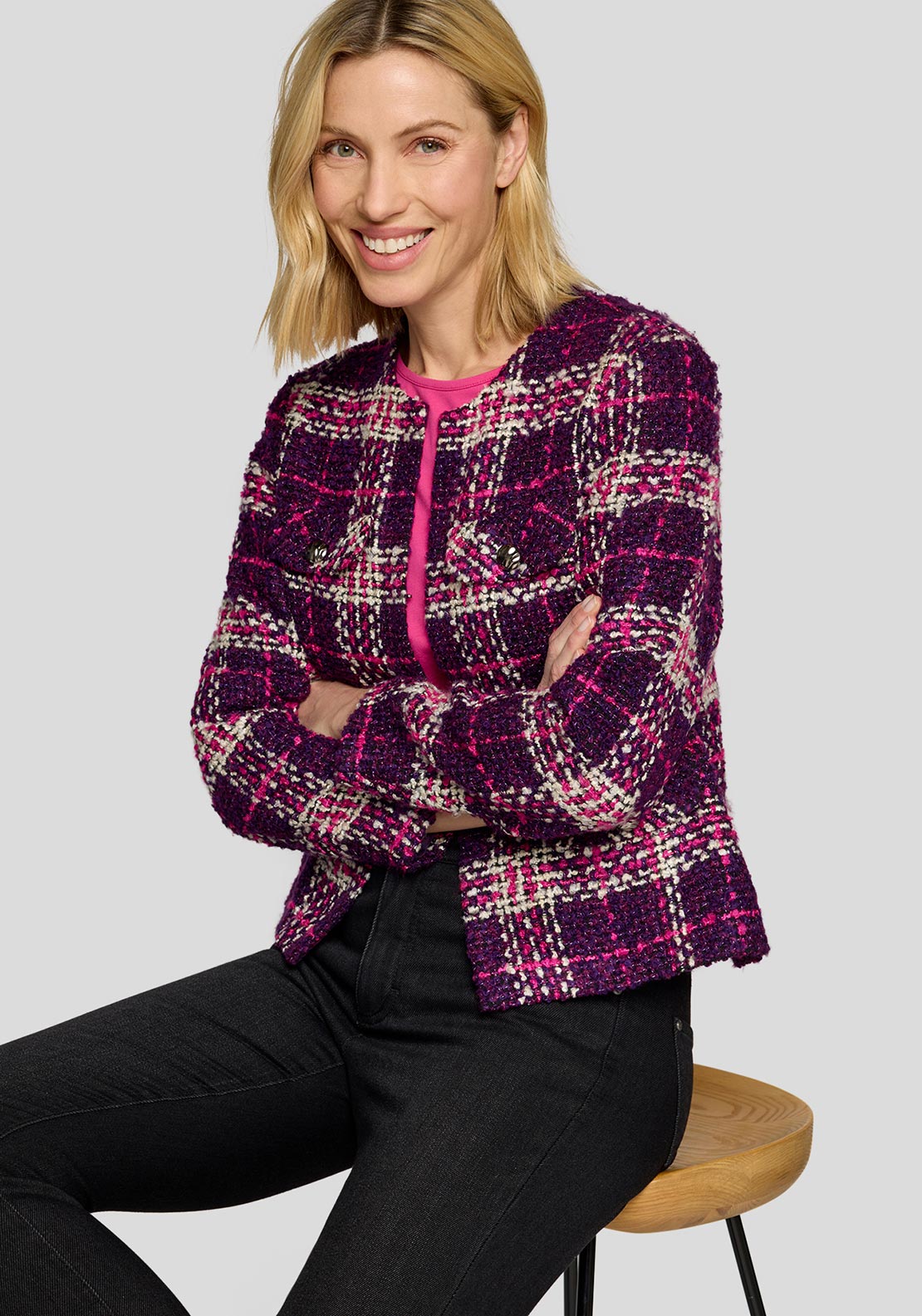 Rabe Boucle Check Jacket, Purple Multi