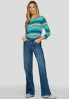 Rabe Chevron Print Cropped Sleeve Basic Top, Blue