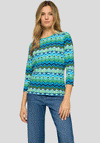 Rabe Chevron Print Cropped Sleeve Basic Top, Blue