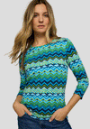 Rabe Chevron Print Cropped Sleeve Basic Top, Blue