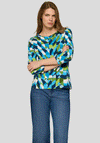 Rabe Geometric Cropped Sleeve Basic Top, Blue