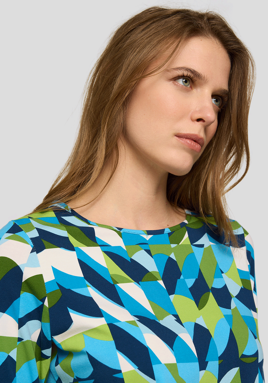 Rabe Geometric Cropped Sleeve Basic Top, Blue