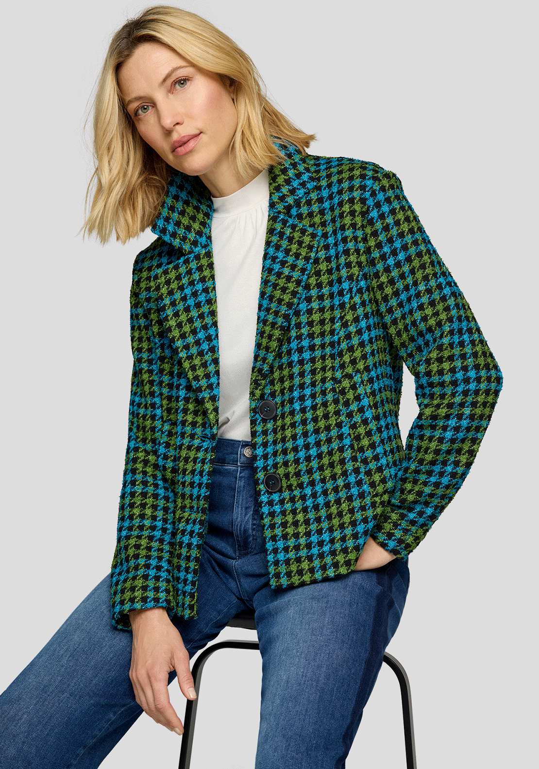 Rabe Houndstooth Blazer Jacket, Green & Blue
