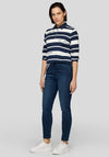 Rabe Embellished Striped Polo Top, Navy and White