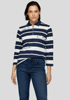 Rabe Embellished Striped Polo Top, Navy and White