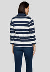 Rabe Embellished Striped Polo Top, Navy and White