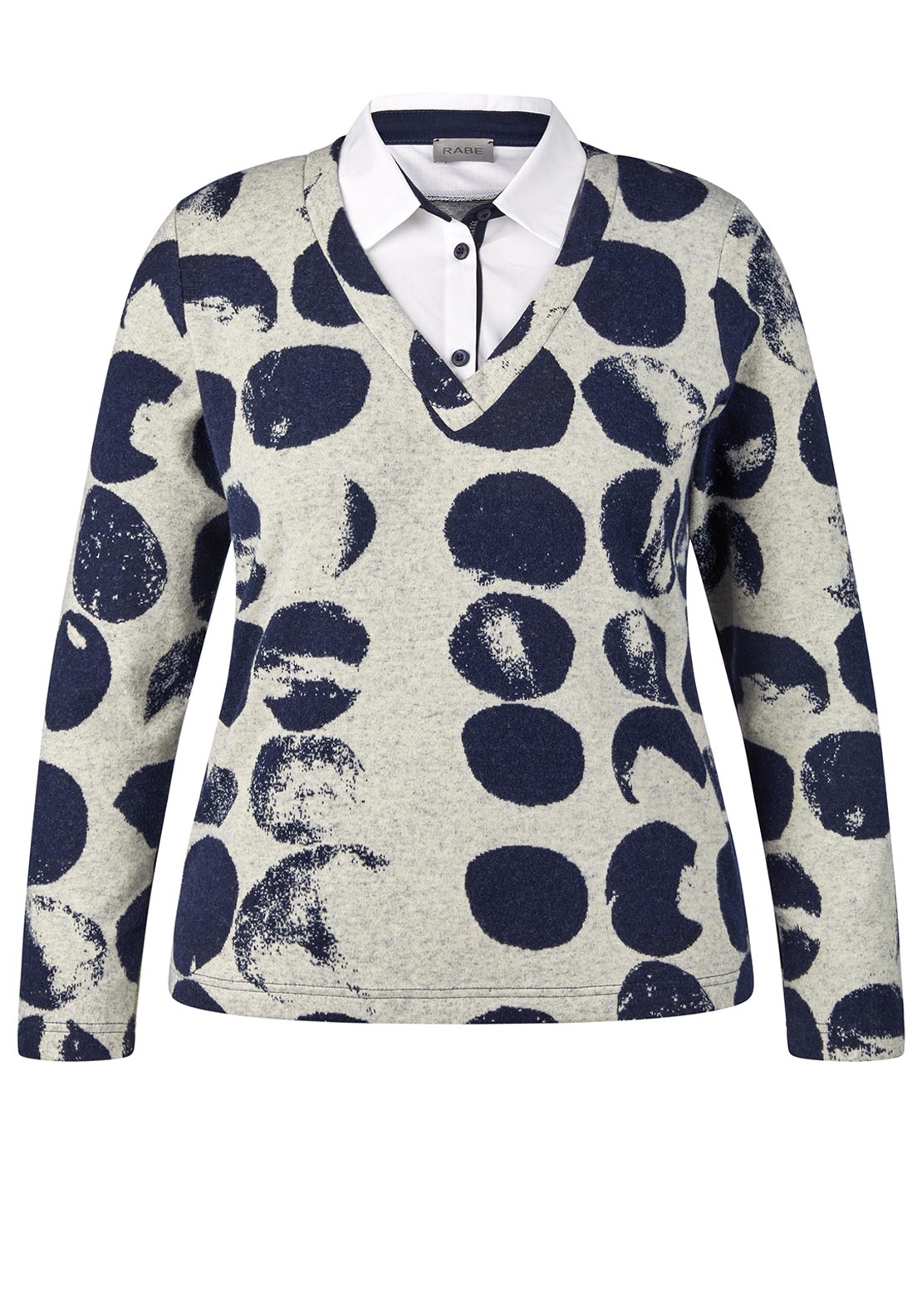 Rabe Polka Dot Print Top with Collar, Navy and Beige